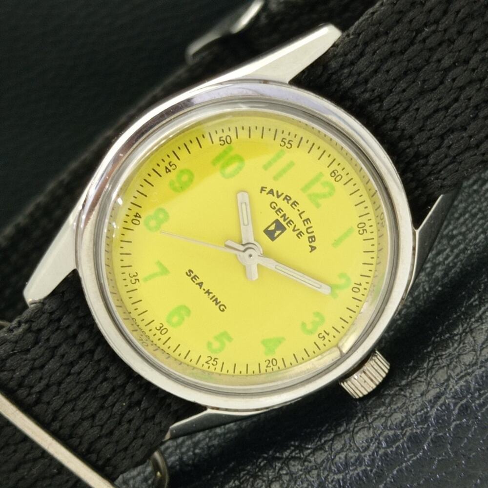 Vintage 1980 Favre Leuba Manual Mens Silver Watch W/Nato Strap